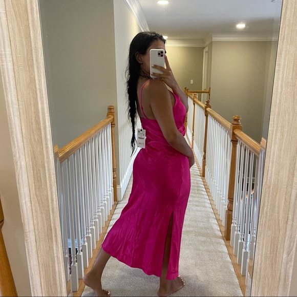 ZARA PINK SATIN DRESS - Picture 8 of 15